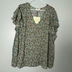 Cynthia Rowley Women's Top Sz 3X Blouse Floral Flutter Short Sleeve Rayon